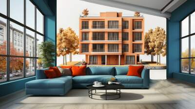 apartment building. Condominium and apartment building with  symmetrical modern architecture in the city downtown. Modern apartment buildings in a green residential area in the city. spacious.  Wall mural