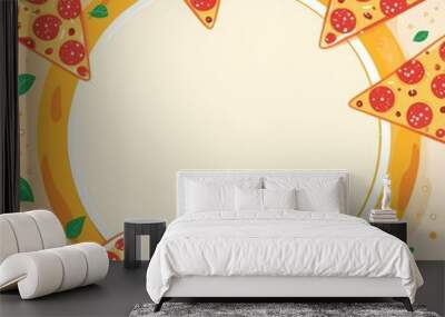 Minimal blank template card for text of National Pizza Day featuring bustling atmosphere and element icon in modern classic styles Wall mural