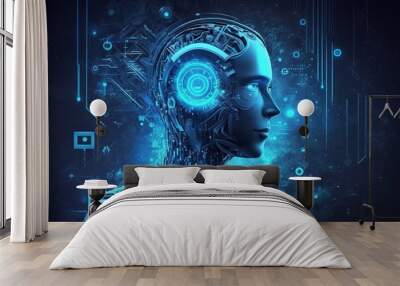 Blue Technology Future Artificial Intelligence Science Background Wall mural