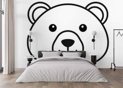 Vector black outline flat cartoon bear face isolated on white background Wall mural