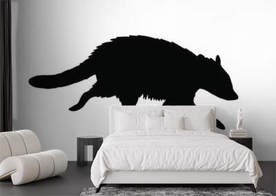 Vector black raccoon silhouette isolated on white background Wall mural