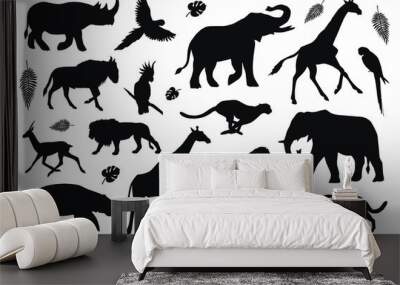 Vector flat black set collection of African animals silhouette isolated on white background Wall mural