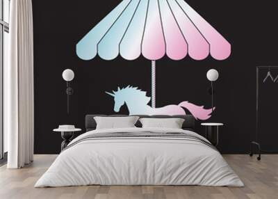 Vector holographic unicorn carousel silhouette icon isolated on black background Wall mural