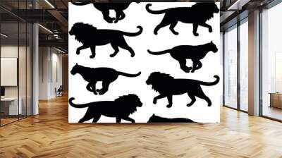 Vector seamless pattern of flat lion and lioness silhouette isolated on white background Wall mural