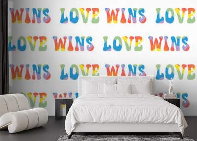 Vector seamless pattern of lgbt groovy love wins lettering isolated on white background Wall mural