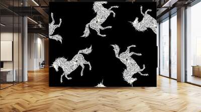 vector silver glitter unicorn pattern isolated on black background  Wall mural