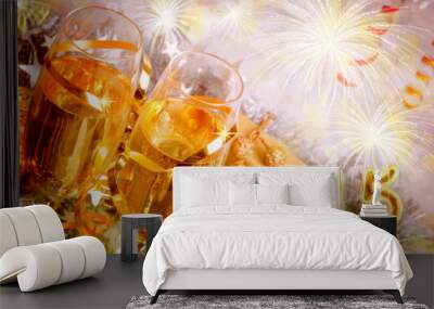 2015 and two glasses of champagne. Wall mural