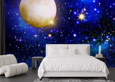 Moon among thousands blue stars and nebulosity.   Wall mural