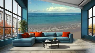 Tropical paradise beach with white sand and clouds sky. Wall mural