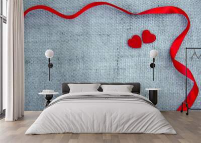 Two hearts isolated on gray cloth background. Wall mural