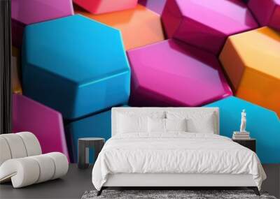 Hexagonal Prism in Vibrant 3D Space Wall mural