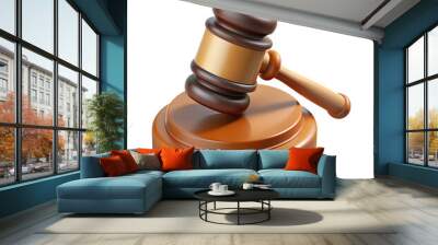 3D judge hammer or gavel icon with plastic style. Isolated justice sign as a design element Wall mural