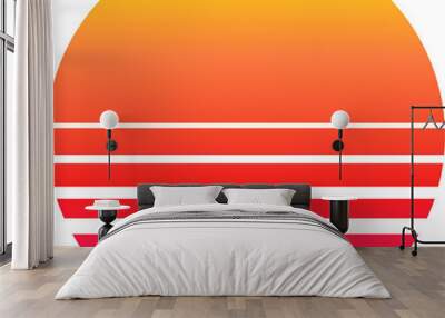 80s sun with striped bottom. Synthwave or arcade game style sunrise or sunset with lined sun Wall mural