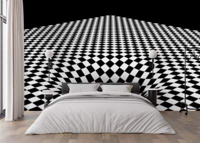 Abstract checkered board background with round pit or hole and corner. Surreal illustration. Wall mural