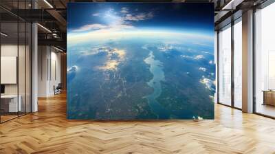 Earth and city space view. Satellite or plane view of the planet Wall mural