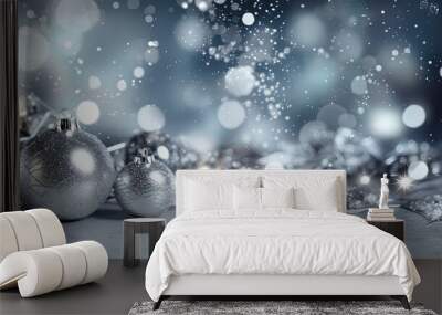 Glitter background with silver sparkles and Christmas theme for winter holidays Wall mural