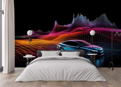 Self-driving auto technology concept with car surrounded with radar waves. Wall mural