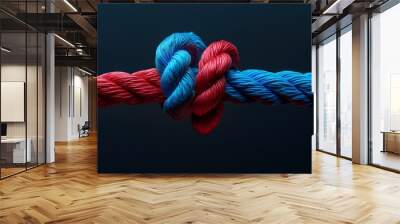 Red and Blue Ropes Tied Together with a Strong Knot Wall mural