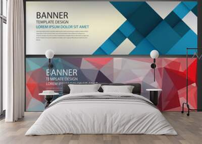 Abstract Banners set. Polygonal geometric and colorful squares. Background with different design elements. Vector Wall mural