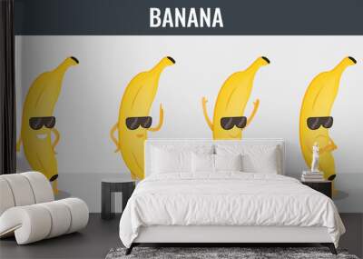 Banana. Funny cartoon fruits. Organic food. Vector Wall mural