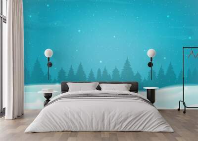 Beautiful winter landscape background with winter tree silhouette. Vector Wall mural