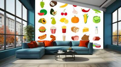 Set of icons with food and drinks for restaurant or commercial. Vector Wall mural