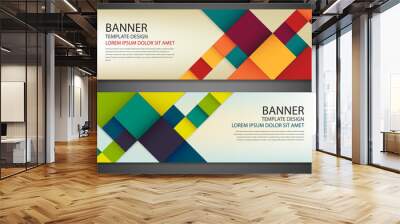 Two banners with colorful squares. Business design template. Horizontal banners vector set. Wall mural