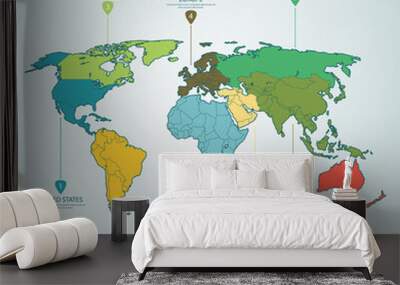 World map infographic template. All countries are selectable. Vector Wall mural