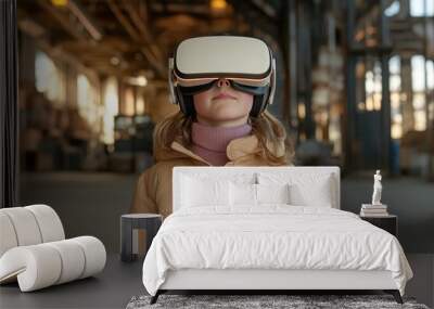 A young girl in a VR headset. This photo is great for illustrating the future of technology and innovation. Wall mural