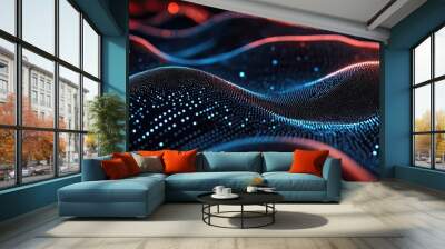 Abstract wave pattern in blue and red. Ideal for tech, network, or digital concepts. Wall mural