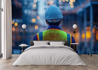 Construction worker in a hard hat. Represents industrial work, safety, and hard work. Wall mural