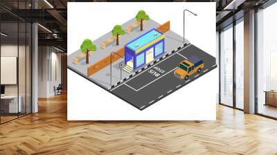 Isometric bus stop illustration Wall mural