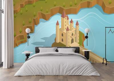 Isometric castle on an island Wall mural