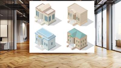 Isometric city architecture public building. Wall mural