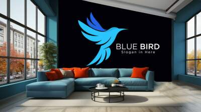 Blue bird, flying bird, bird on black background, dove flying logo, Wall mural