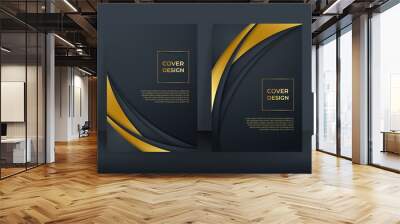 Abstract black and gold luxury background. Modern black cover design set. Luxury creative line pattern in premium colors: black, gold and white. Suit for notebook A4 cover, business poster, brochure Wall mural