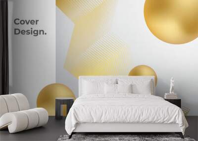 Abstract geometric shape white gold background with light and shadow 3D layered for presentation design. Abstract gold background with smooth lines. Gold and white vector background Wall mural