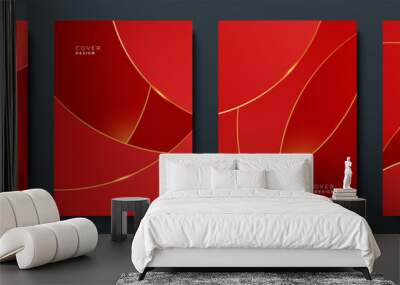 Abstract line red gold cover design background Wall mural