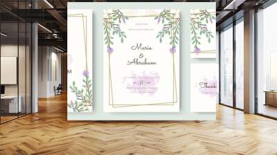 Beautiful floral wreath wedding invitation card template Wall mural