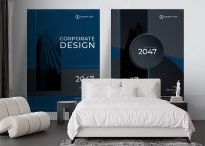 Black and blue flyer cover business brochure vector design, Leaflet advertising abstract background, Modern poster magazine layout template, Annual report for presentation. Wall mural