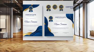 Blue and gold certificate template. Modern blue certificate award or diploma template set of two, portrait and landscape design in A4 size. Suit for business, education, award and more Wall mural