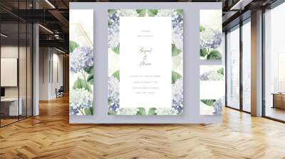 Blue and white hydrangea modern wedding invitation template with floral and flower Wall mural