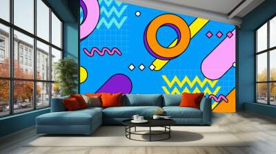 Colorful colourful vector 90s 80s memphis nostalgic retro background Retro trendy groovy background design in 1970s Hippie style. Vector illustration Wall mural