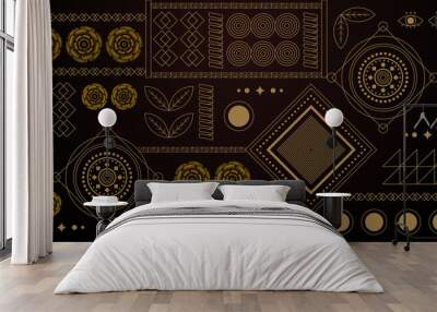 Gold and black modern art deco background with shapes Wall mural