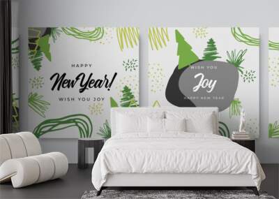 Merry Christmas greeting cards. Trendy abstract square Winter Holidays art templates. New year season greeting cards. Suitable for social media post, mobile apps, banner design and web/internet ads. Wall mural