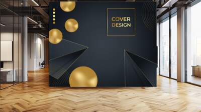 Moder gold black abstract background. Black abstract background with golden lines. Black gold background overlap dimension abstract geometric modern. Elegant navy black gold background Wall mural