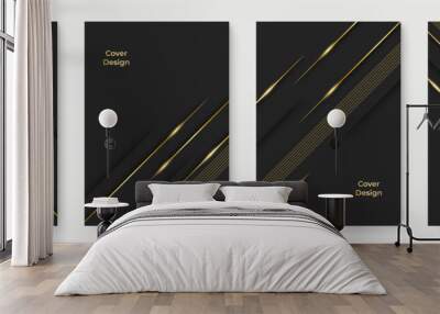 Modern black cover design set. Luxury creative line pattern in premium colors: black, gold and white. Formal vector for notebook cover, business poster, brochure template, magazine layout Wall mural