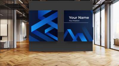 Modern blue business card design template. Creative and clean minimalist style. Luxury business card design template. Elegant dark back background with abstract wavy lines shiny. Vector illustration Wall mural