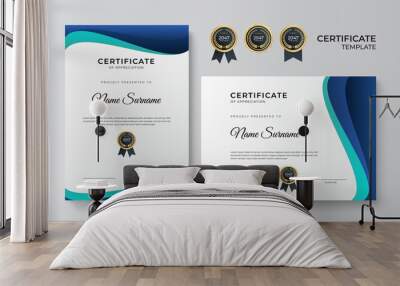 Modern blue certificate template and border, for award, diploma, and printing Wall mural