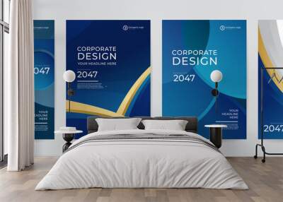 Modern blue  gold and grey design template for poster flyer brochure cover. Graphic design layout with triangle graphic elements and space for photo background Wall mural